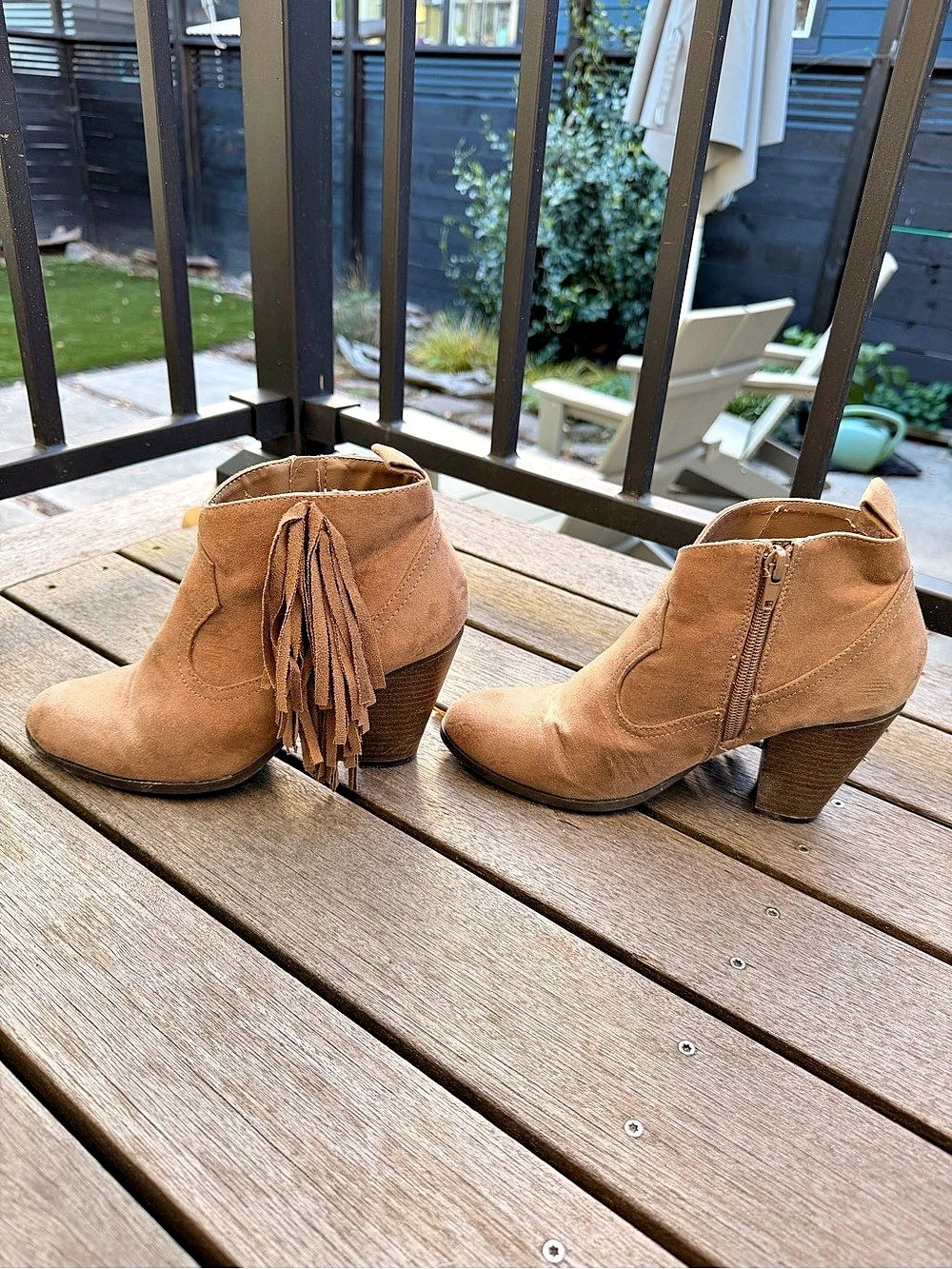 Suede Fringe Ankle Boots in Brown